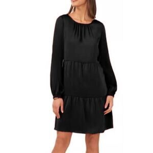 Halogen Dress Long Sleeve Tiered Trapeze Swing Knee Length Black NWT Small